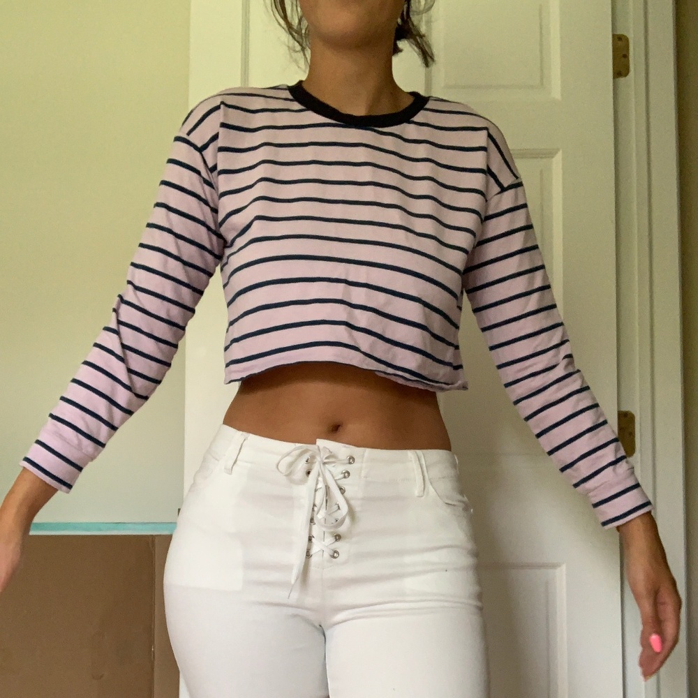 Cropped Striped Sweatshirt